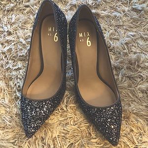 Size 8.5 silver sparkle high heels